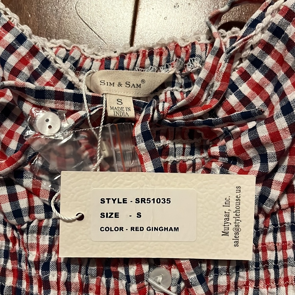 Sim & Sam  picnic shirt , size S  color red gingham - Picture 3 of 5